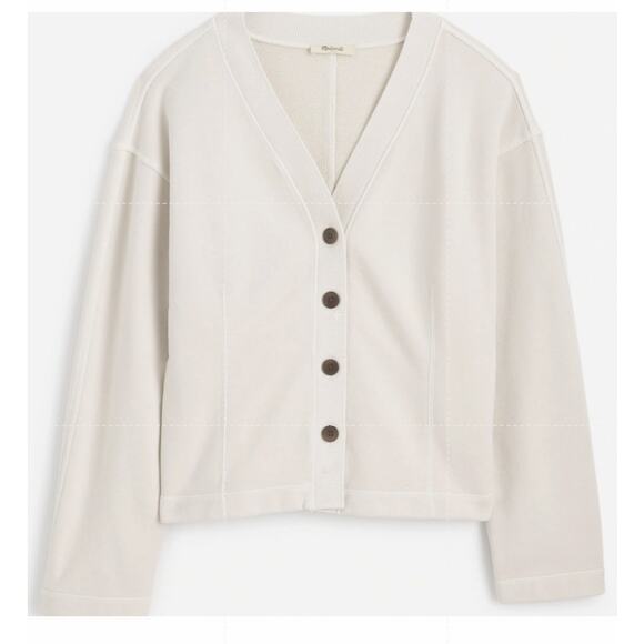 Madewell Waisted Cardigan Sweatshirt WMNS XS Off White Button Up V-neck NU853 LS - Picture 3 of 13
